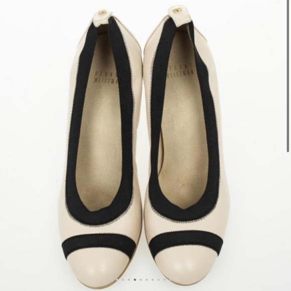 STUART WEITZMAN Cream and Black Elastic Trim Easily Round Pump, 6.5 - Picture 9 of 10